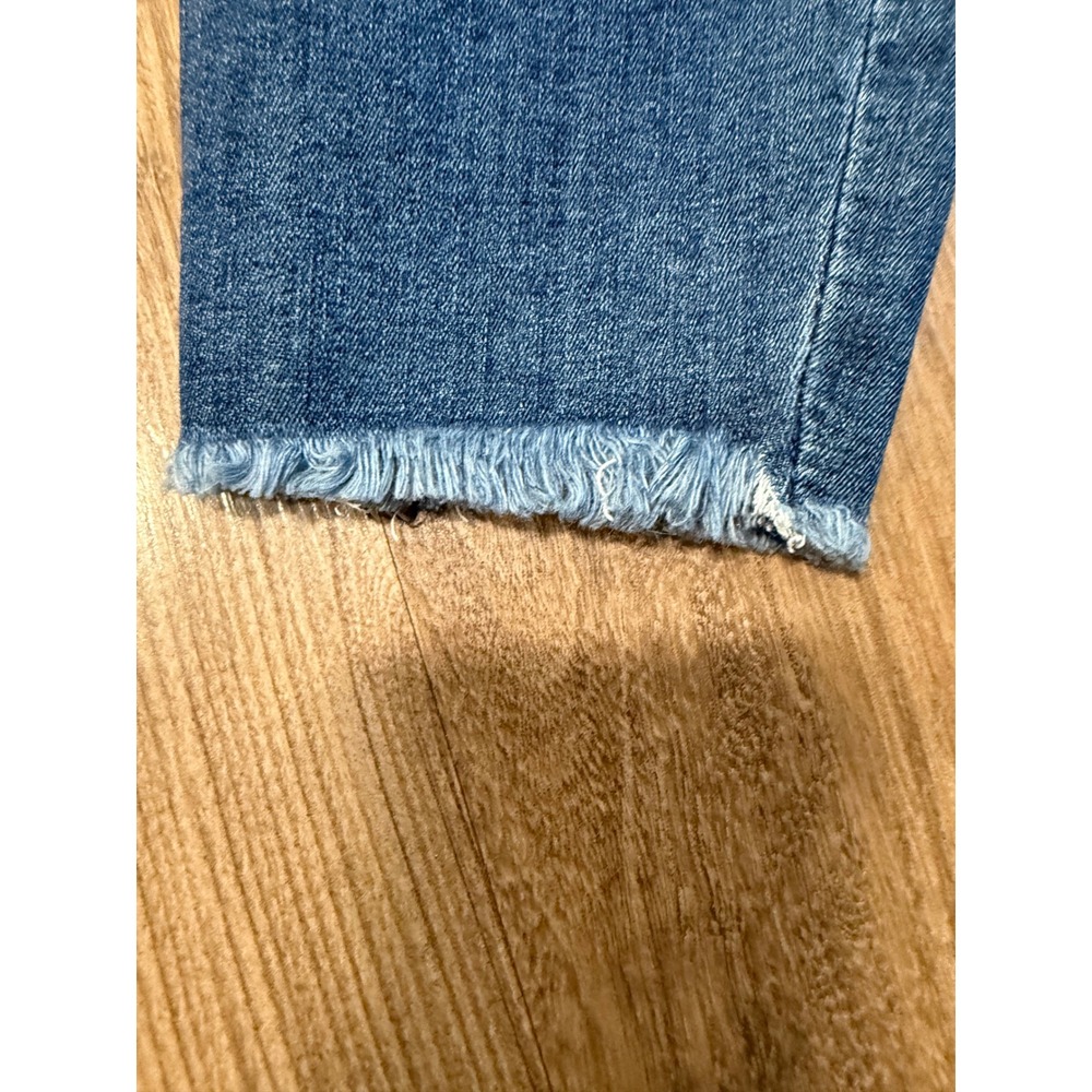 Free People Embroidered Peacock Skinny Jeans Blue Denim Raw Hem Size 27 - Picture 11 of 12